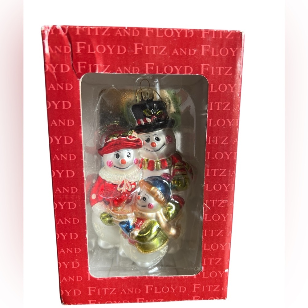 EUC~ Vintage Fitz and Floyd Frosty friends snowman family ornament 5”.
